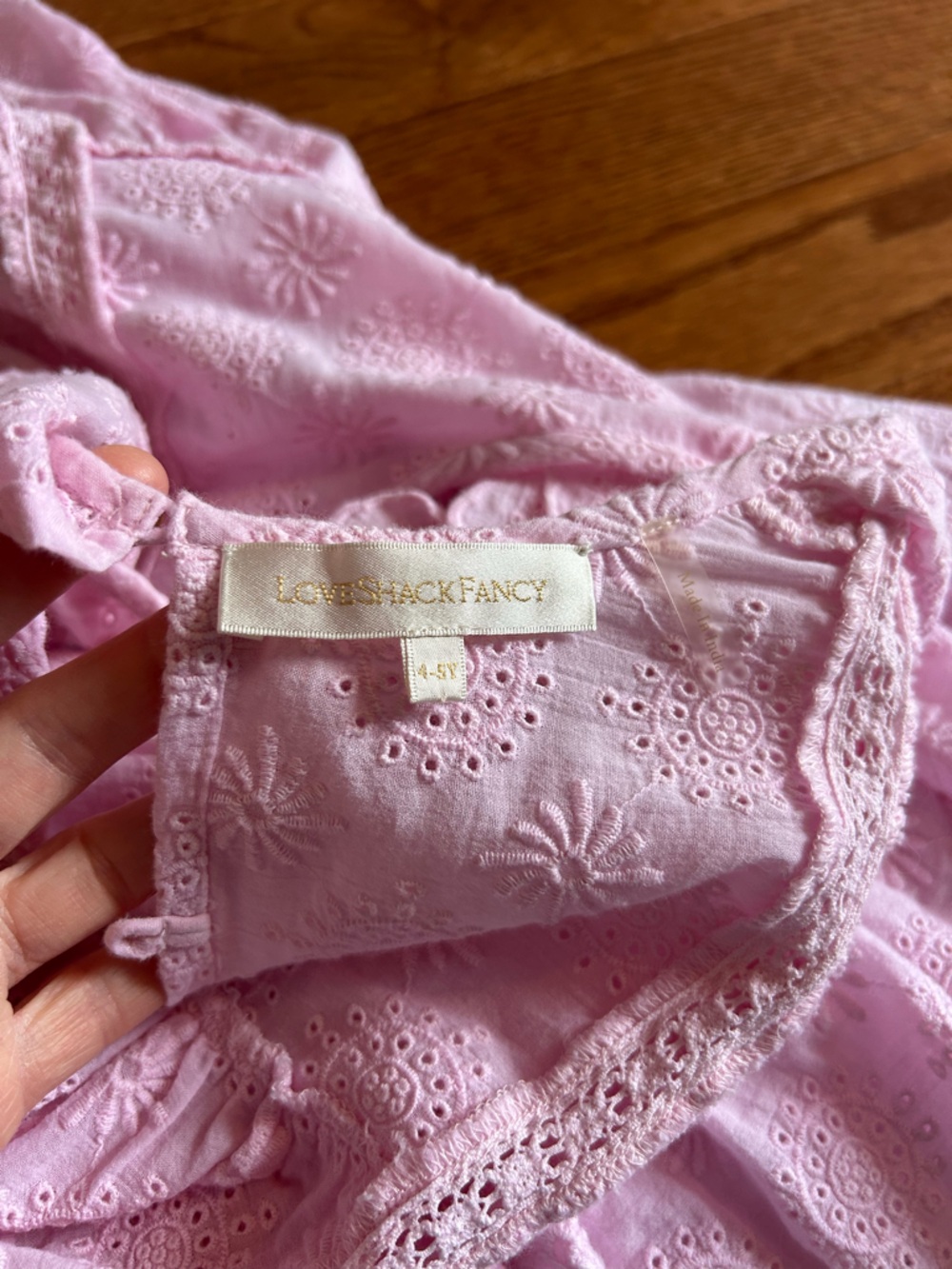 Darling Girls’ Loveshack Fancy Pink Eyelet Ruffled Two-Piece Shirt and Skirt Set - Picture 3 of 8